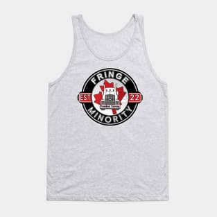 SMALL FRINGE MINORITY EST 22 - MANDATES MUST GO - FREEDOM CONVOY 2022 BLACK ROUND WHITE LETTERS Tank Top